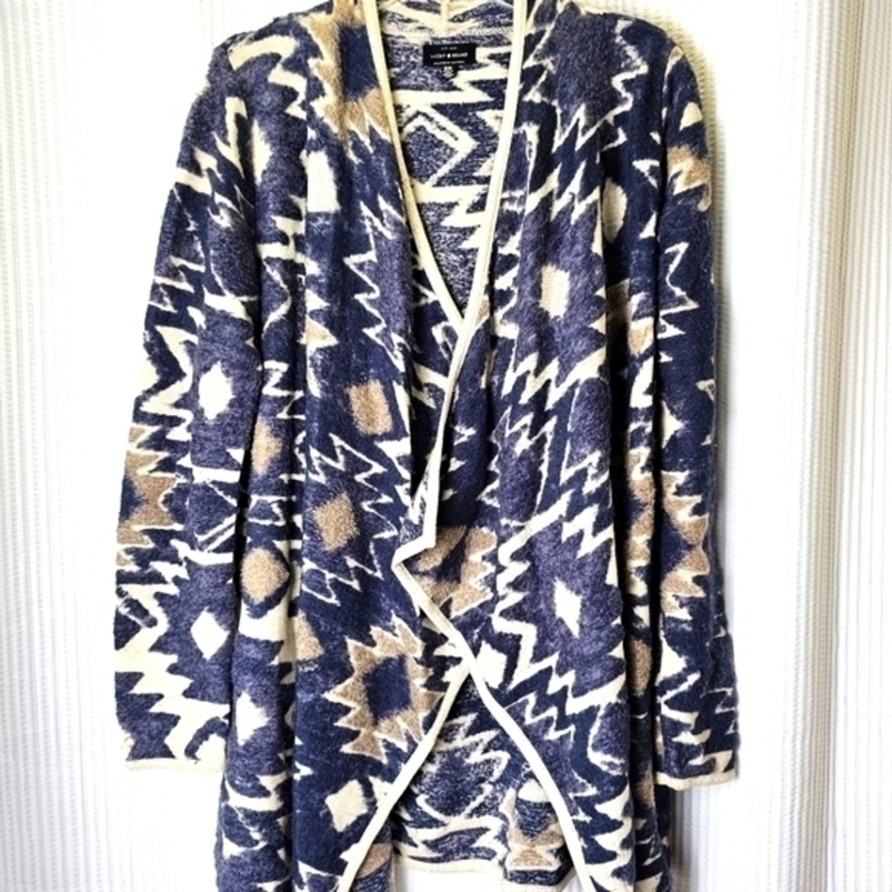 LUCKY BRAND Aztec Tribal Print Open Hang Front Cardigan Sweater Medium